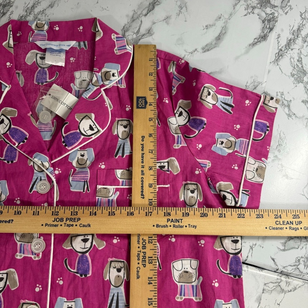 New The Company Store Pajama Top Pink Dog Print Short Sleeve Sleep Lounge Size L - Picture 5 of 10
